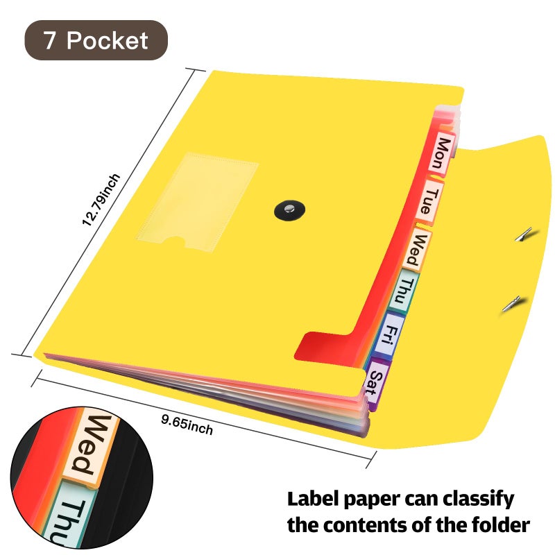 CASAON 7 Pocket Accordian File Folders  Expanding File Folder A4 Letter Size Paper Portable Document Organizer-Yellow - Image 2